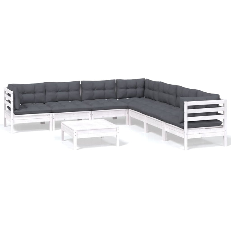 8-delige Loungeset met kussens massief grenenhout wit