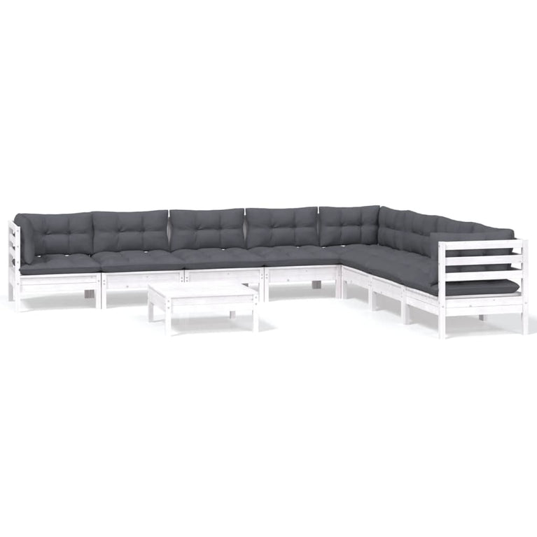 9-delige Loungeset met kussens massief grenenhout wit
