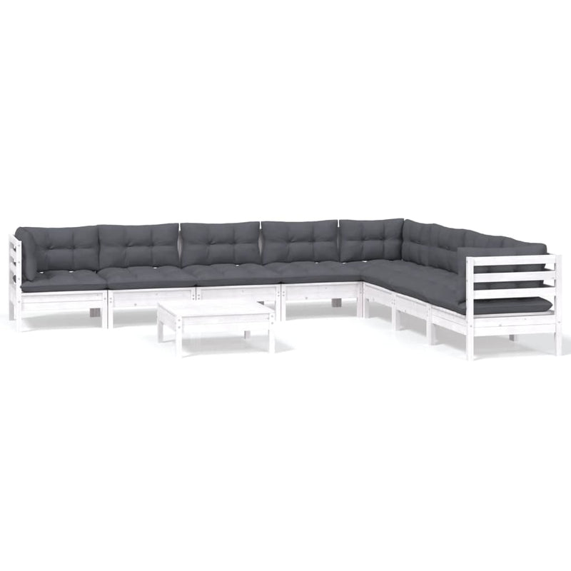 9-delige Loungeset met kussens massief grenenhout wit