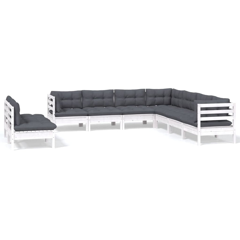 9-delige Loungeset met kussens massief grenenhout wit