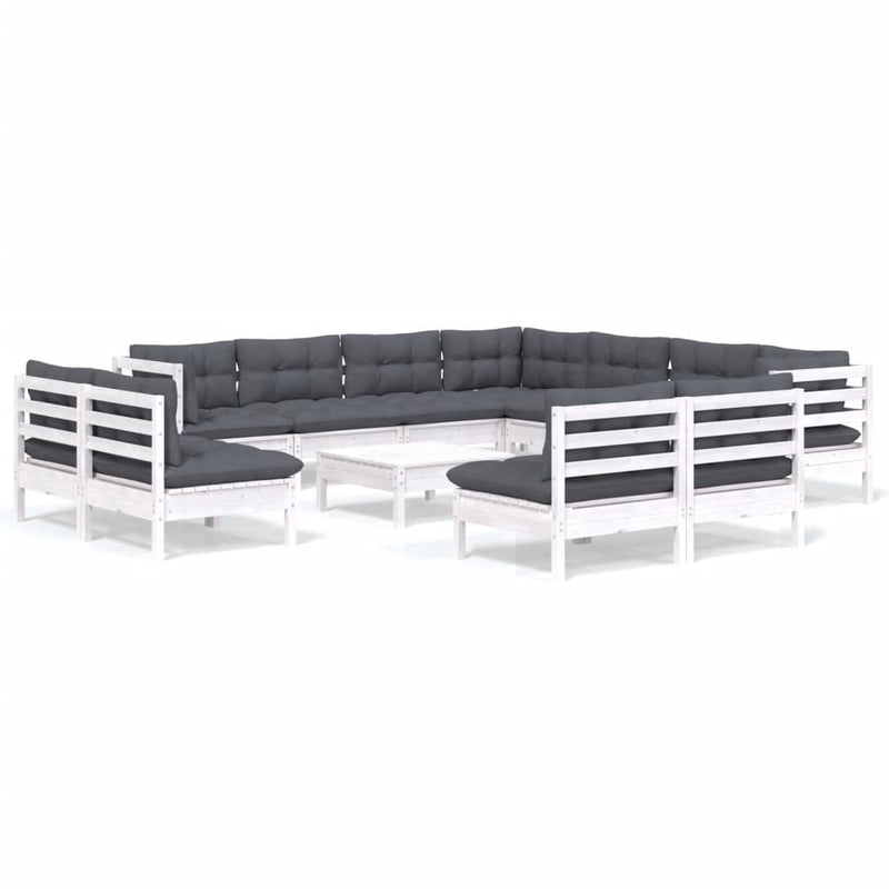 12-delige Loungeset met kussens massief grenenhout wit