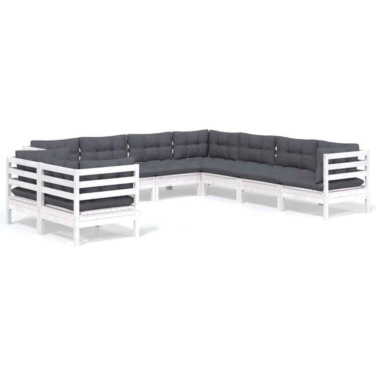 9-delige Loungeset met kussens massief grenenhout wit