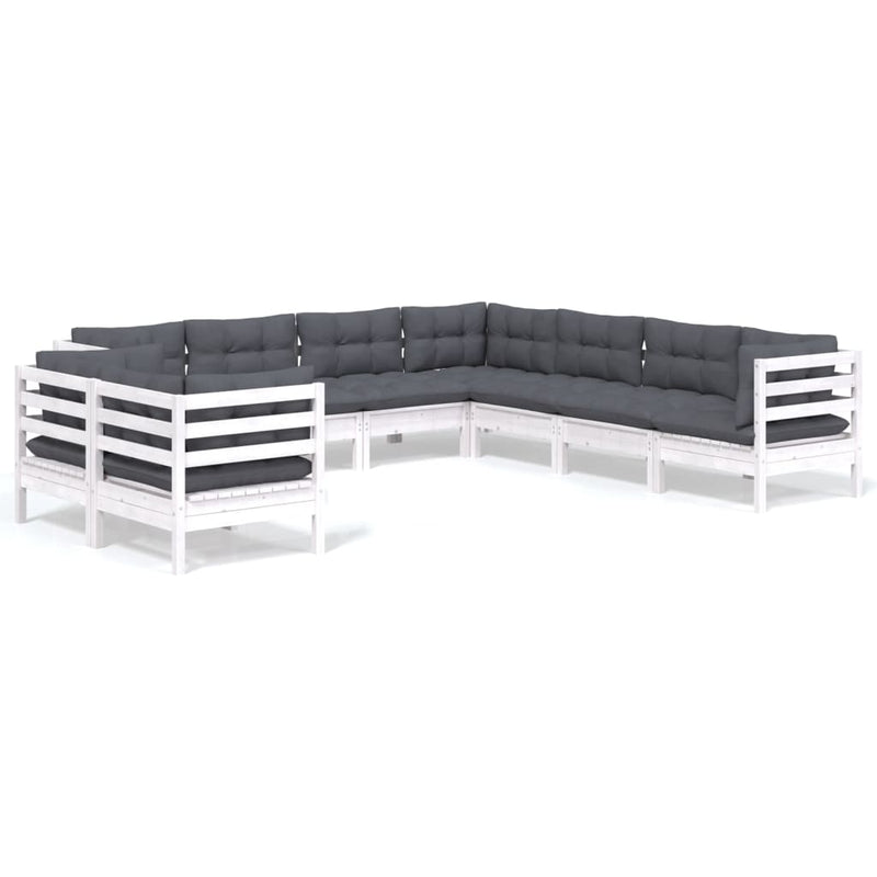 9-delige Loungeset met kussens massief grenenhout wit