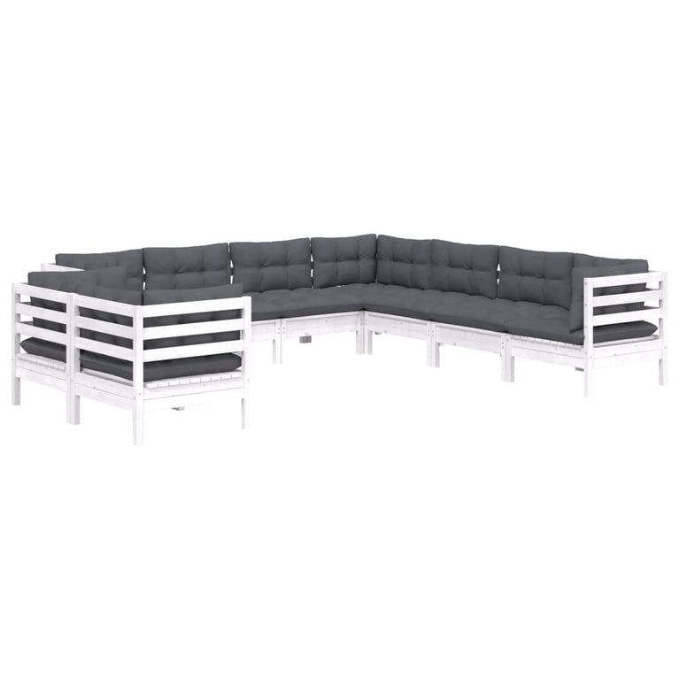 9-delige Loungeset met kussens massief grenenhout wit