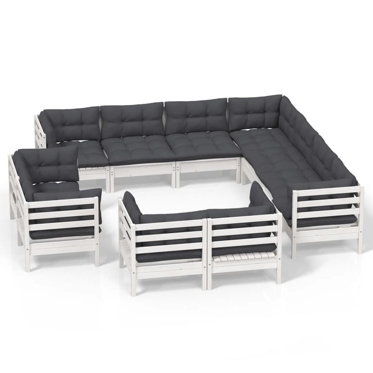 11-delige Loungeset met kussens massief grenenhout wit