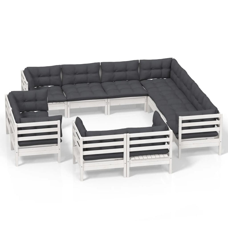 11-delige Loungeset met kussens massief grenenhout wit