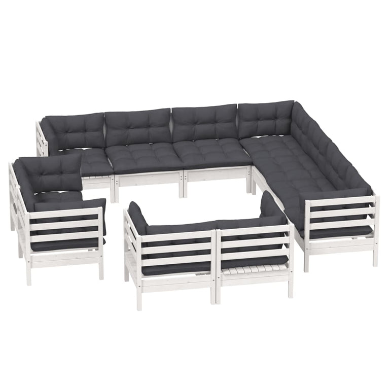 11-delige Loungeset met kussens massief grenenhout wit