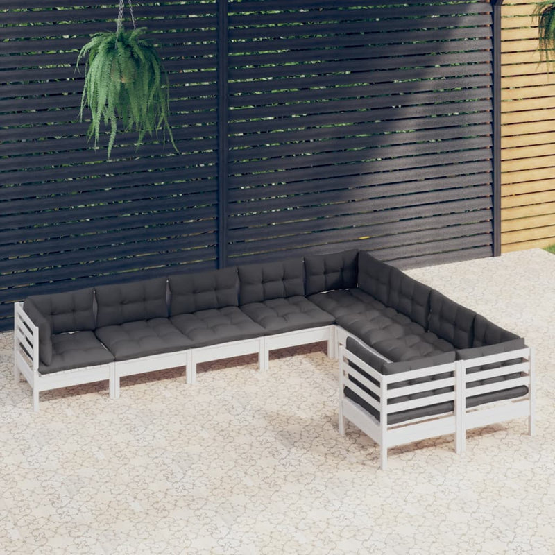 9-delige Loungeset met kussens grenenhout wit