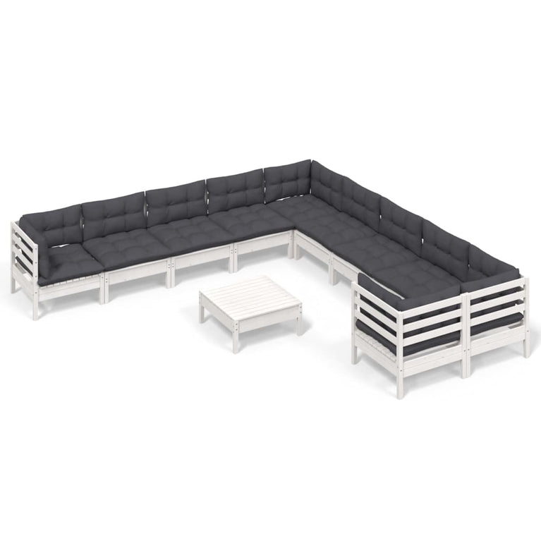 11-delige Loungeset met kussens grenenhout wit