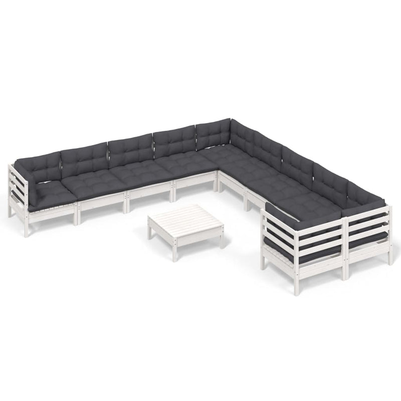 11-delige Loungeset met kussens grenenhout wit