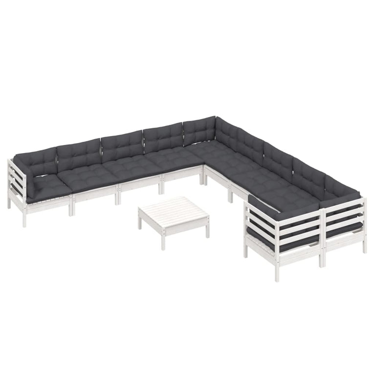 11-delige Loungeset met kussens grenenhout wit