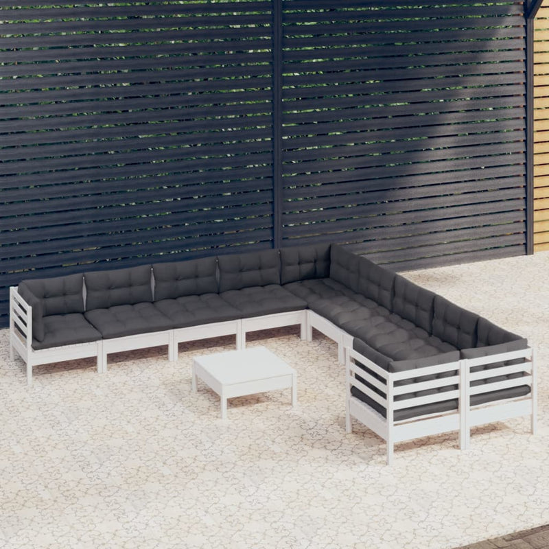 11-delige Loungeset met kussens grenenhout wit