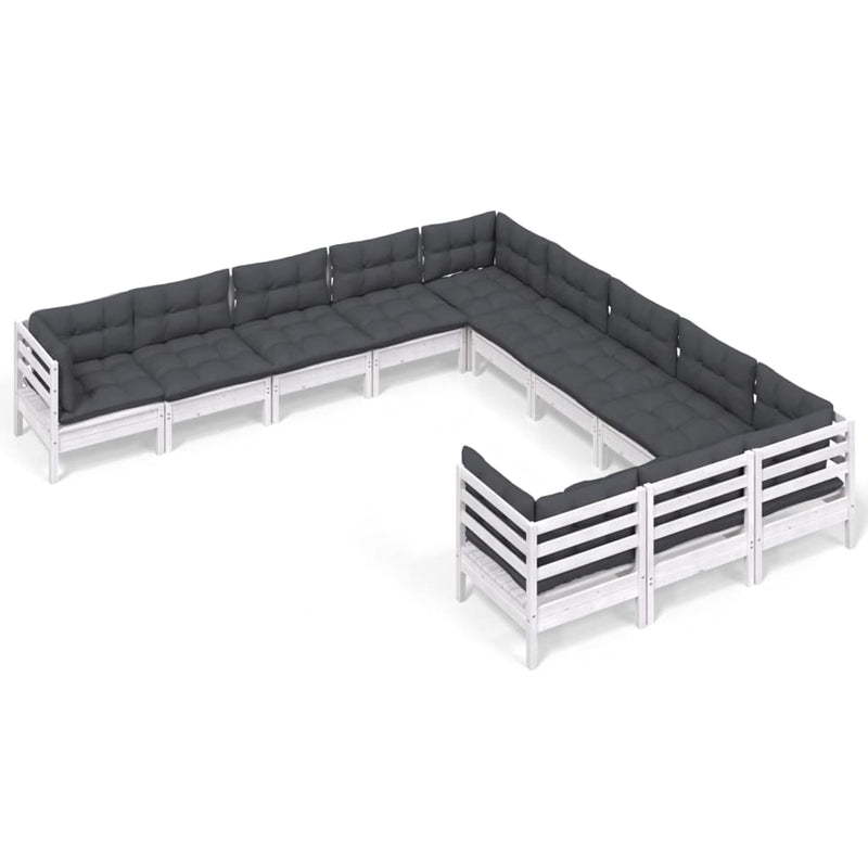 11-delige Loungeset met kussens grenenhout wit