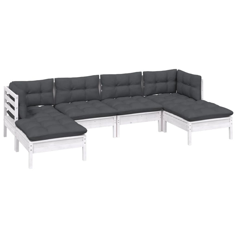 6-delige Loungeset met kussens grenenhout wit