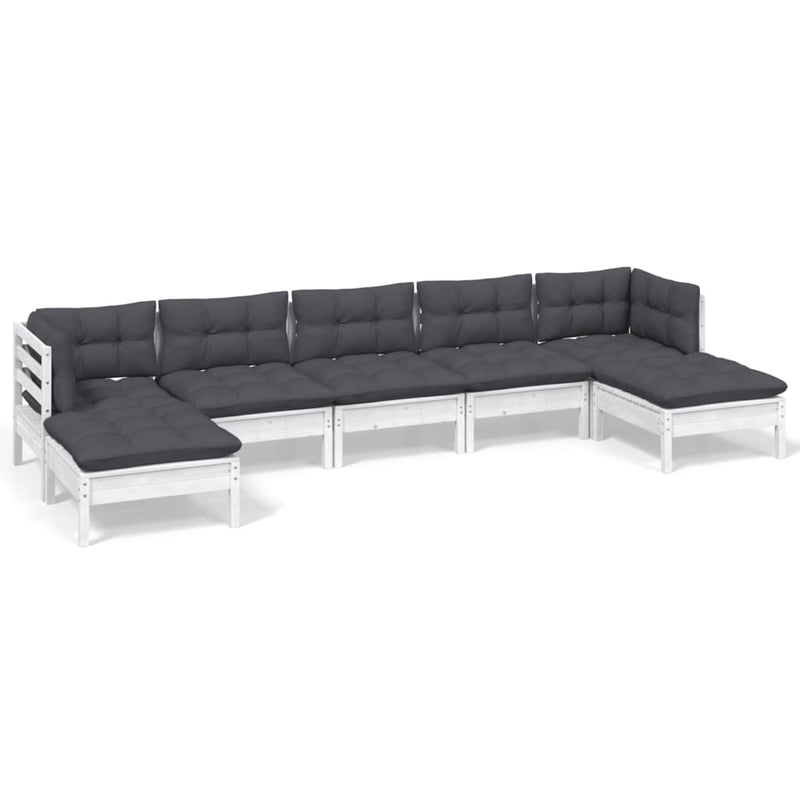 7-delige Loungeset met kussens grenenhout wit