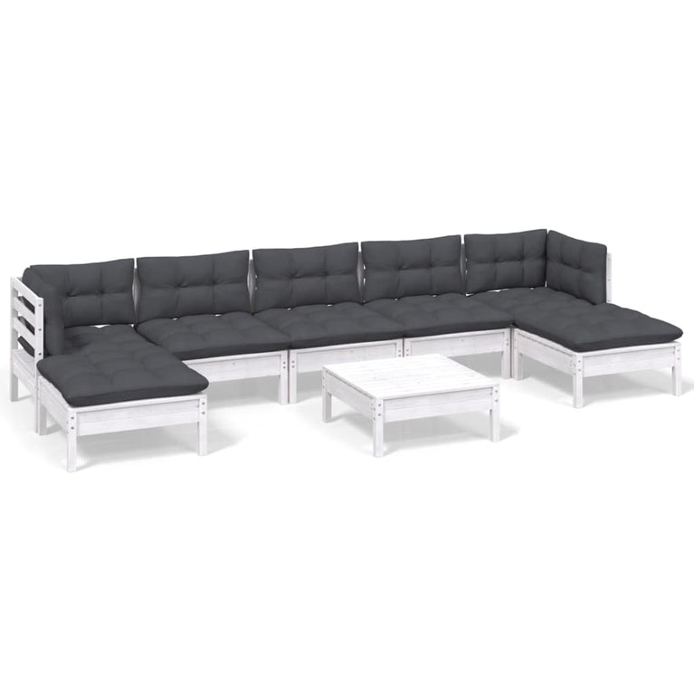 8-delige Loungeset met kussens grenenhout wit