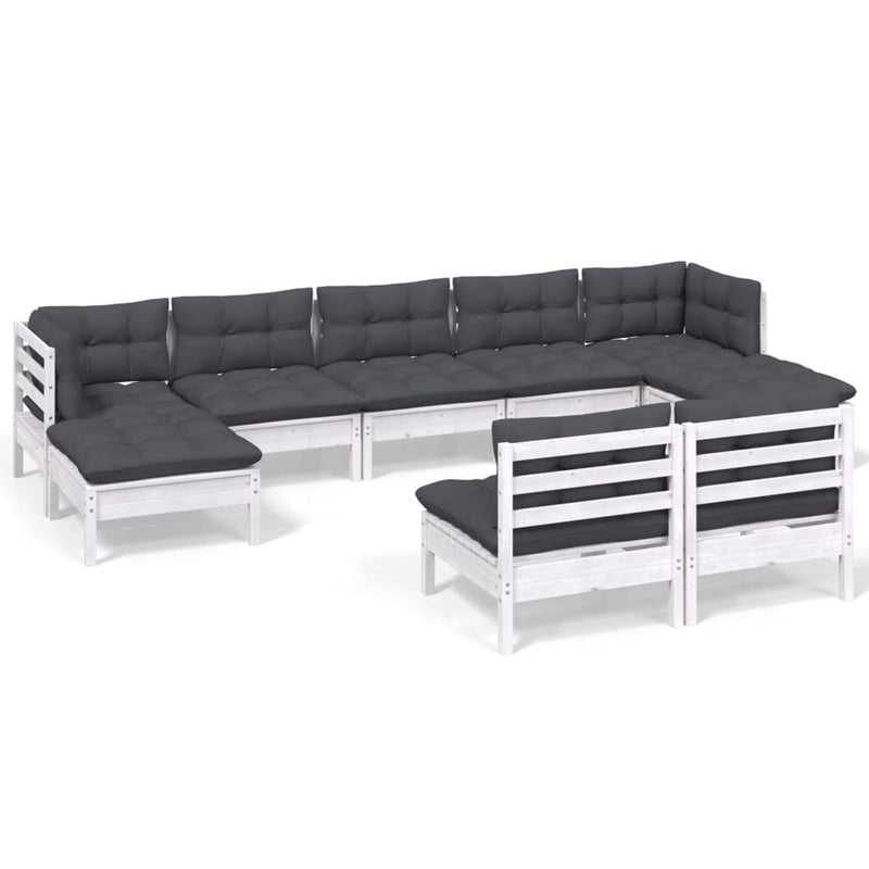 9-delige Loungeset met kussens grenenhout wit