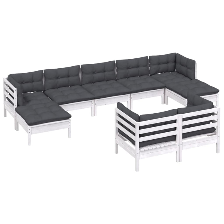 9-delige Loungeset met kussens massief grenenhout wit