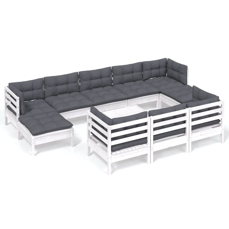 11-delige Loungeset met kussens massief grenenhout wit