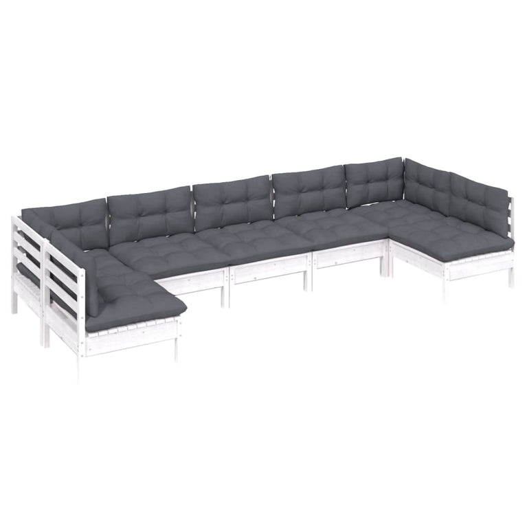 7-delige Loungeset met kussens massief grenenhout wit