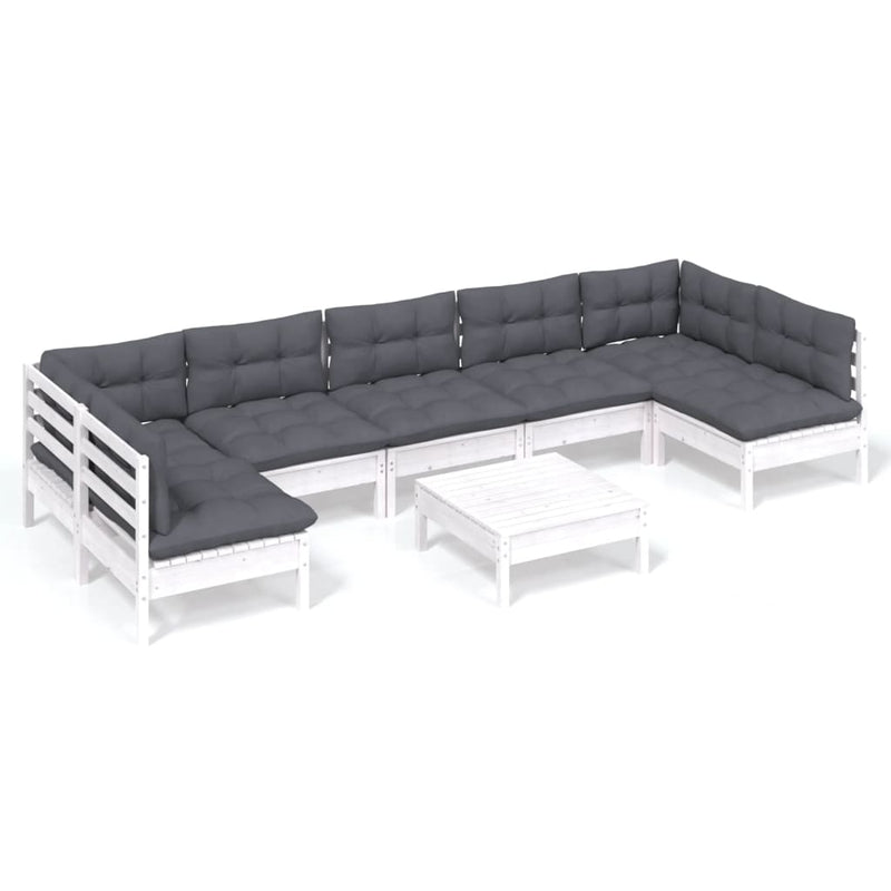 8-delige Loungeset met kussens massief grenenhout wit