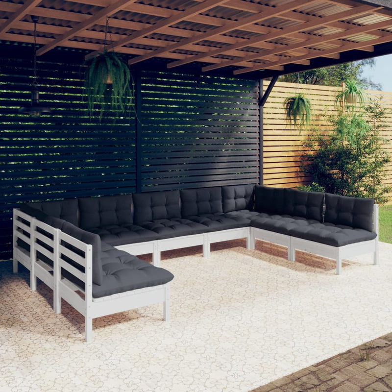 9-delige Loungeset met kussens massief grenenhout wit