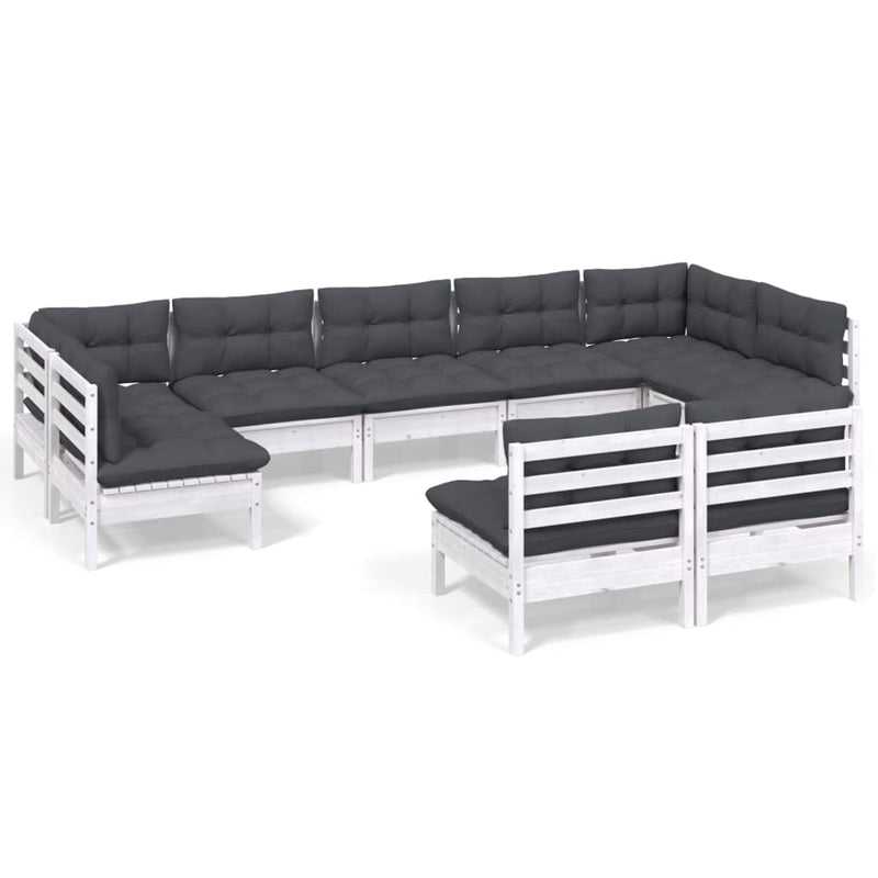 9-delige Loungeset met kussens massief grenenhout wit