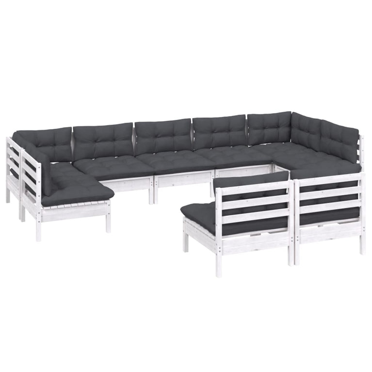 9-delige Loungeset met kussens massief grenenhout wit