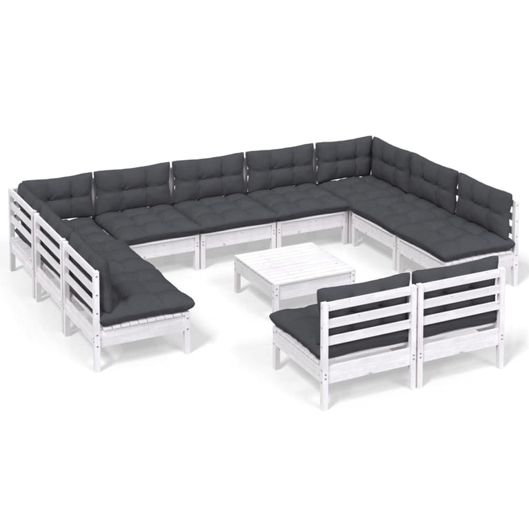 12-delige Loungeset met kussens massief grenenhout wit