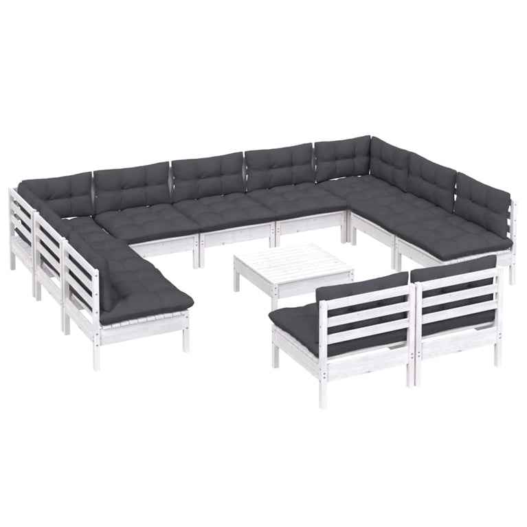 12-delige Loungeset met kussens massief grenenhout wit