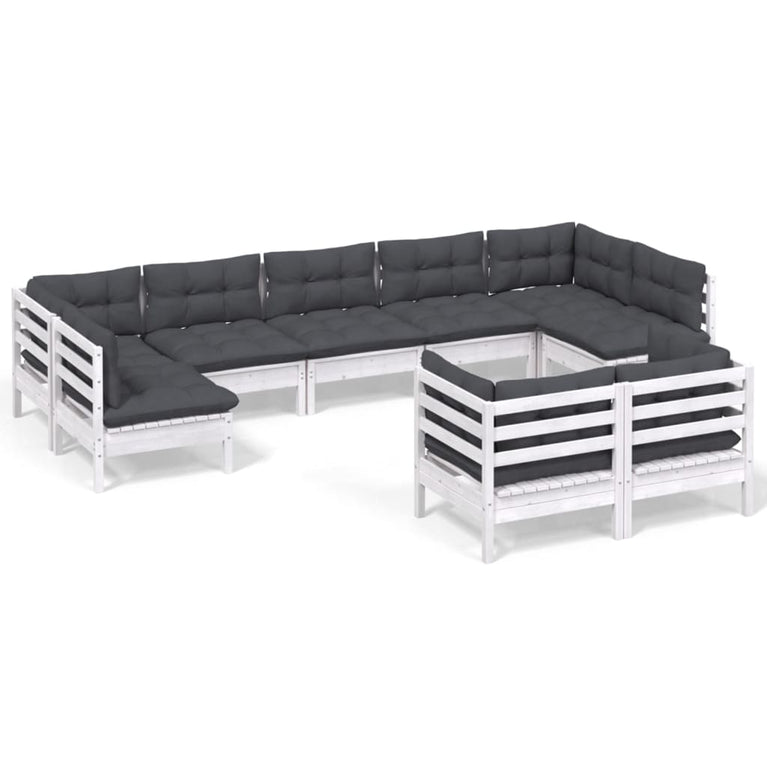 9-delige Loungeset met kussens massief grenenhout wit