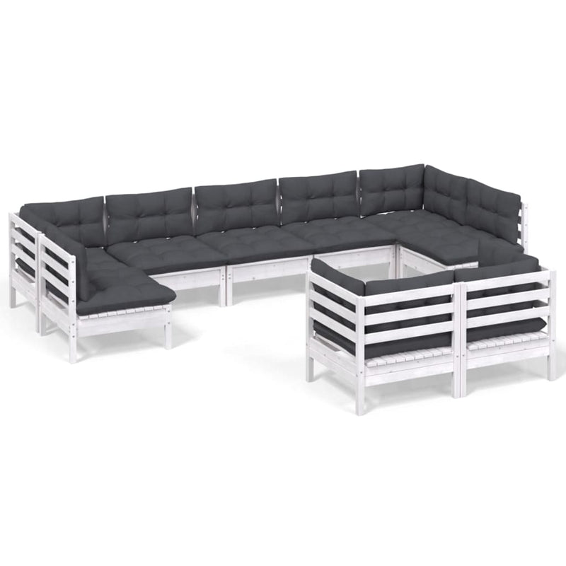 9-delige Loungeset met kussens massief grenenhout wit