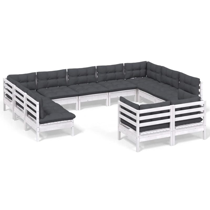 11-delige Loungeset met kussens massief grenenhout wit