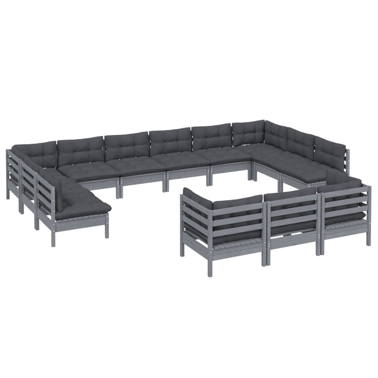 13-delige Loungeset met kussens grenenhout grijs