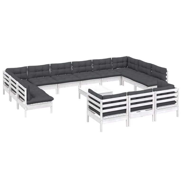 14-delige Loungeset met kussens grenenhout wit