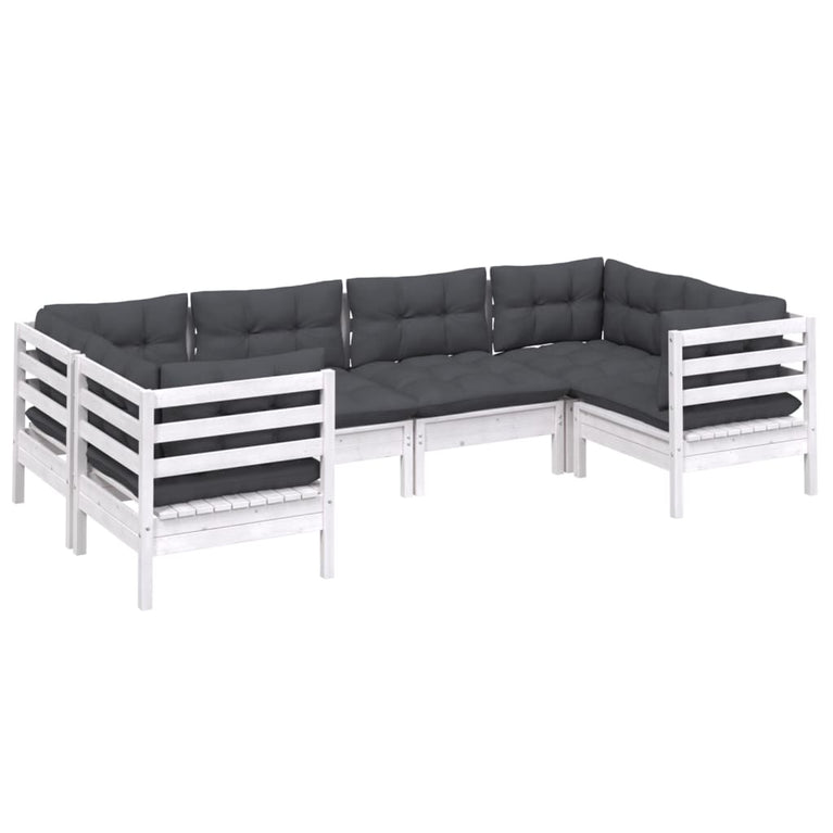 6-delige Loungeset met kussens grenenhout wit
