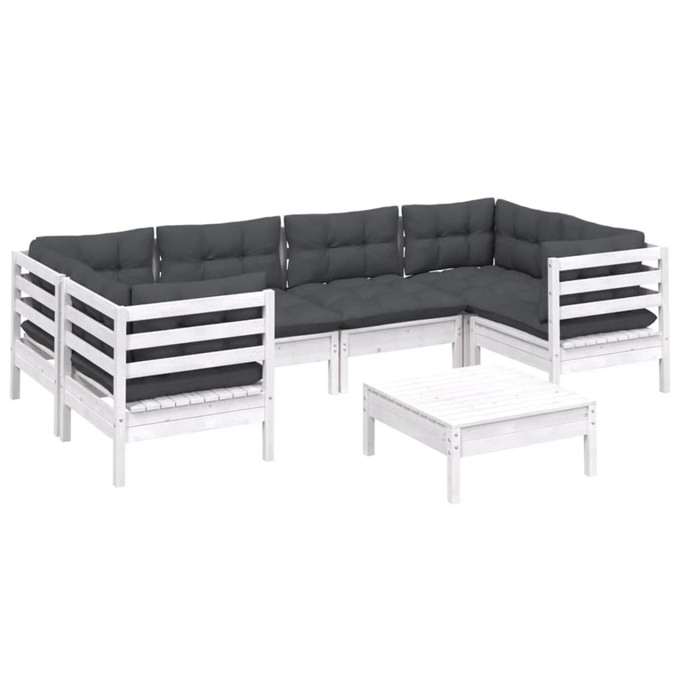 7-delige Loungeset met kussens grenenhout wit