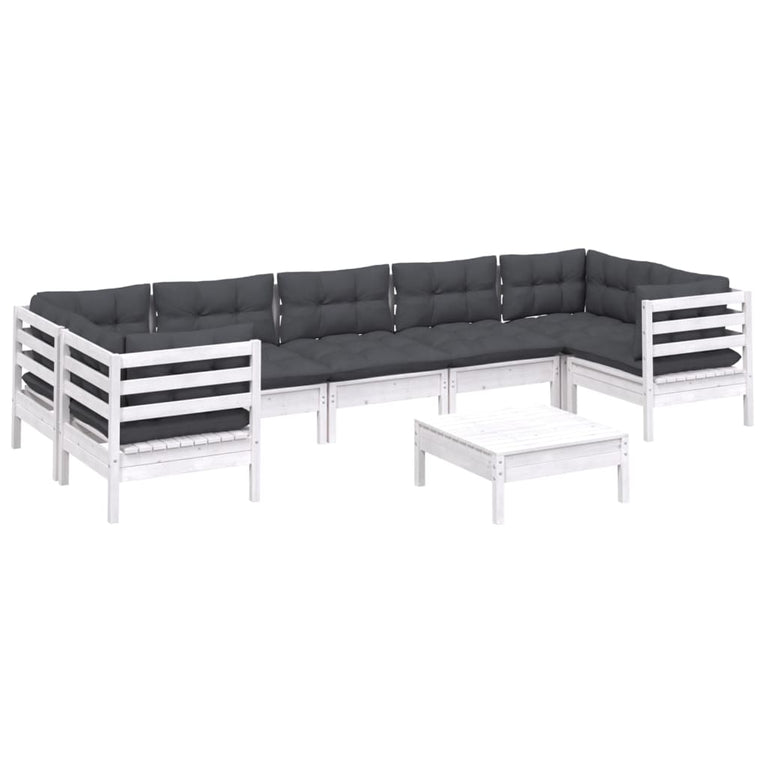 8-delige Loungeset met kussens grenenhout wit