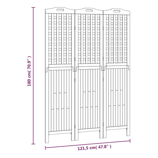 Kamerscherm met 3 panelen 121,5x2x180 cm massief acaciahout MeubelReus