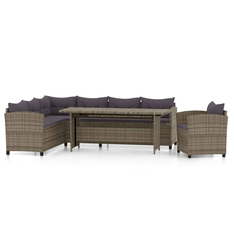 3-delige Loungeset met kussens poly rattan grijs MeubelReus
