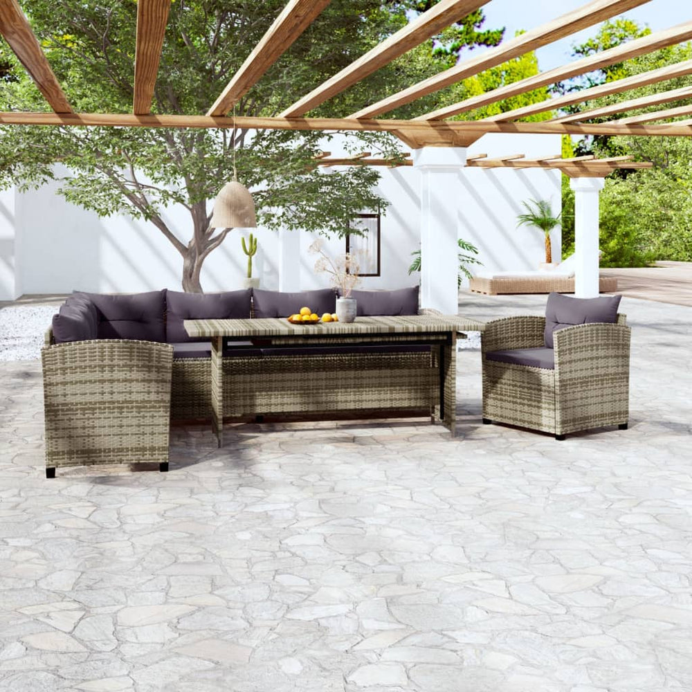 3-delige Loungeset met kussens poly rattan grijs MeubelReus