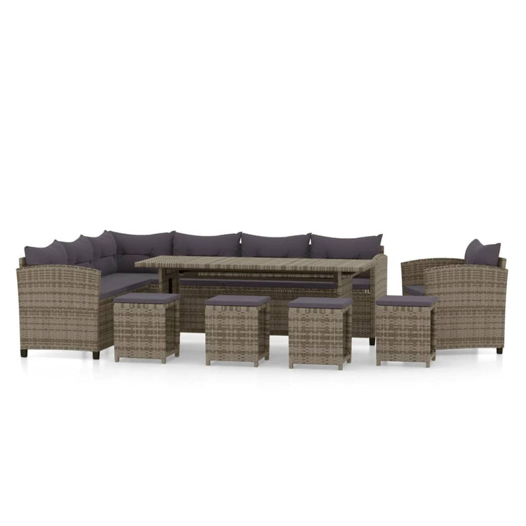 7-delige Loungeset met kussens poly rattan grijs MeubelReus