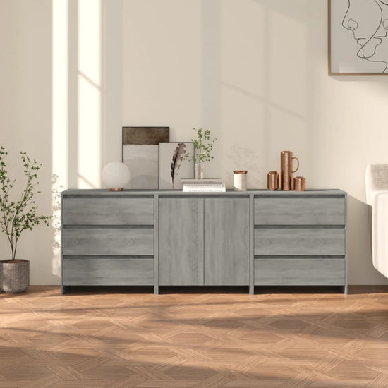 3 st Dressoirs bewerkt hout grijs sonoma eikenkleurig MeubelReus