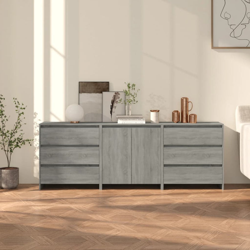 3 st Dressoirs bewerkt hout grijs sonoma eikenkleurig MeubelReus