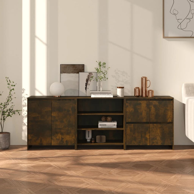 3 st Dressoirs bewerkt hout gerookt eikenkleurig