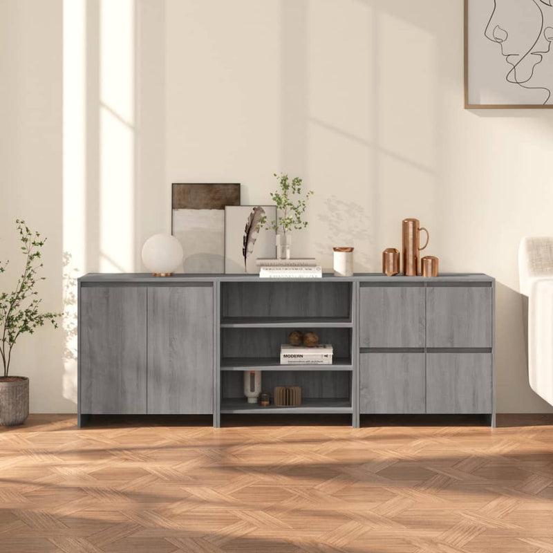 3 st Dressoirs bewerkt hout grijs sonoma eikenkleurig MeubelReus
