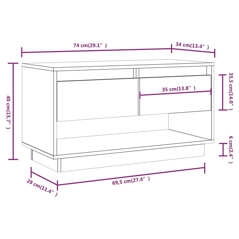 Tv-meubel 74x34x40 cm massief grenenhout wit MeubelReus