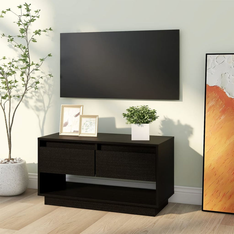 Tv-meubel 74x34x40 cm massief grenenhout zwart MeubelReus