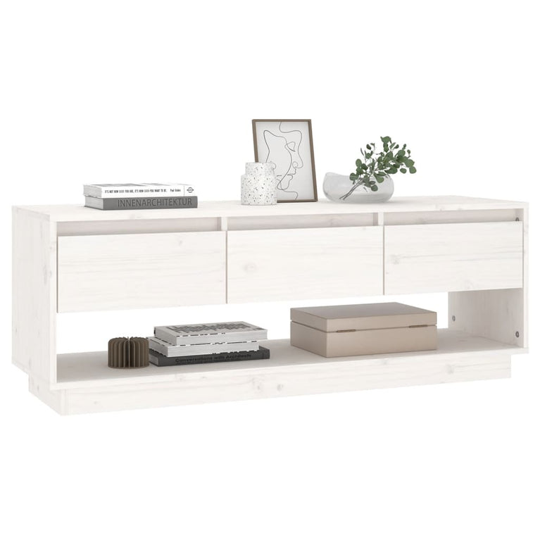 Tv-meubel 110,5x34x40 cm massief grenenhout wit MeubelReus