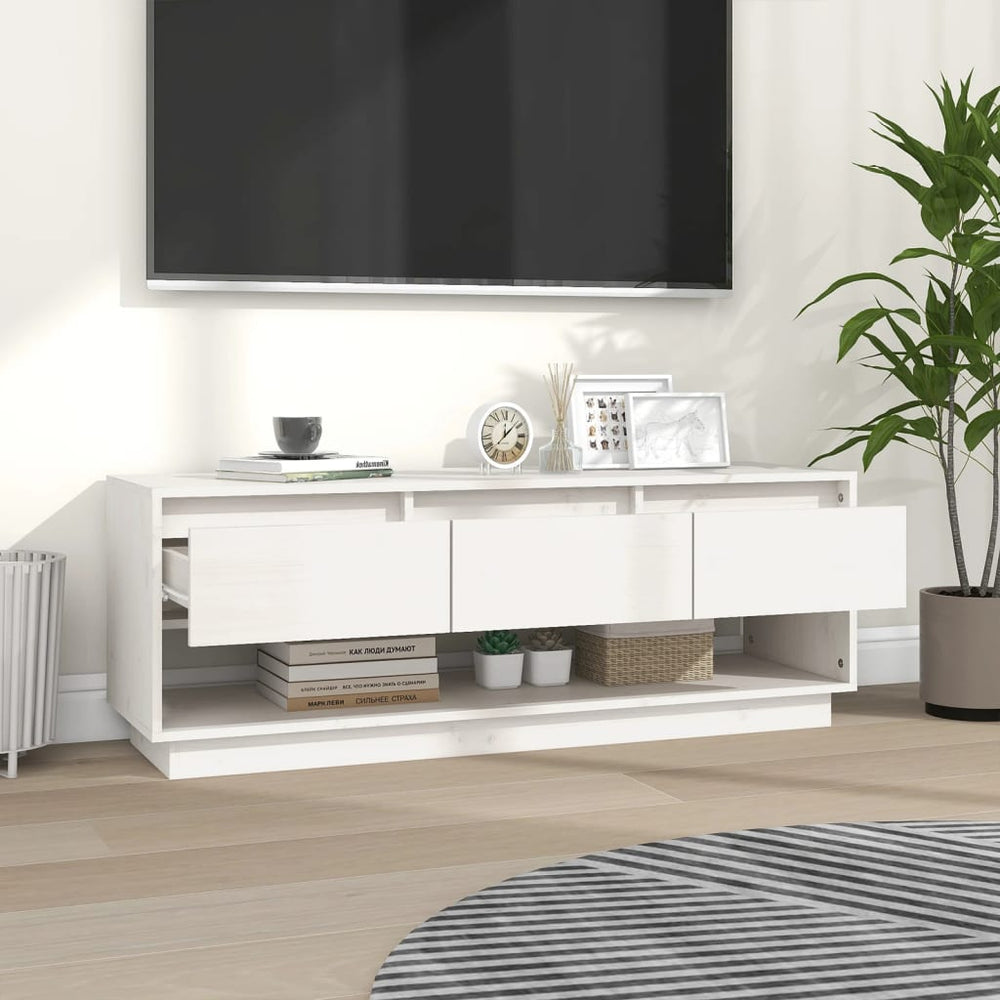 Tv-meubel 110,5x34x40 cm massief grenenhout wit MeubelReus